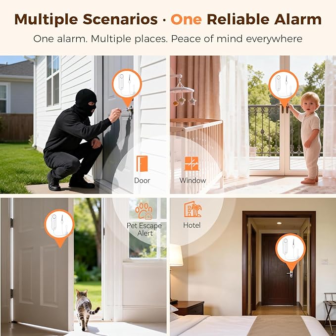 TECKNET Door Alarm for Door Handle, 130dB Door Alarms When Opened & Window Alarms, No-Drill Travel Door Security Device with Lanyard, Door Sensor Alarm for Home, Apartment & Hotel
