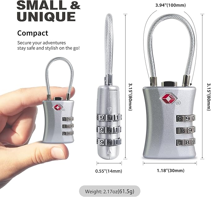 Suitcase Locks TSA Approved, Small Padlock Combination, TSA Locks for Luggage, Combo Travel Padlock with Code for Backpack, Gym Locker, Ammo Can, Gun Case, Bag Zipper, Box (Black+Silver)
