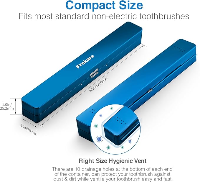 Frekare Toothbrush Travel Case Aluminum, Manual Tooth Brush Holder for Traveling, Portable Toothbrush Container for Bathroom, Camping, Business Trip, School (Blue)
