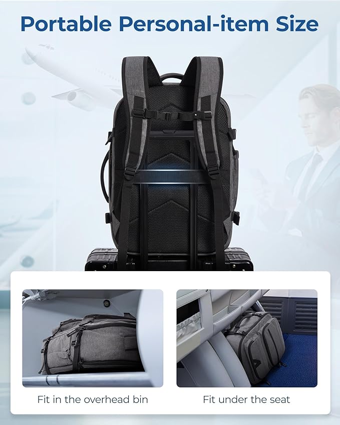 BAGSMART Travel Backpack for Women Men, 40L Flight Approved Carry on Backpack with Shoe Bag, TSA Large Personal Item Backpack with 17 Inch Laptop Compartment, Weekender Suitcase for Travel, Grey