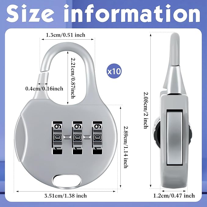 Moxweyeni 10 Pcs Digit Combinations Padlock Safe Cipher Lock Mini Combination Resettable Number for Suitcases Luggage Briefcases Computer Bags(Cute Style,White)