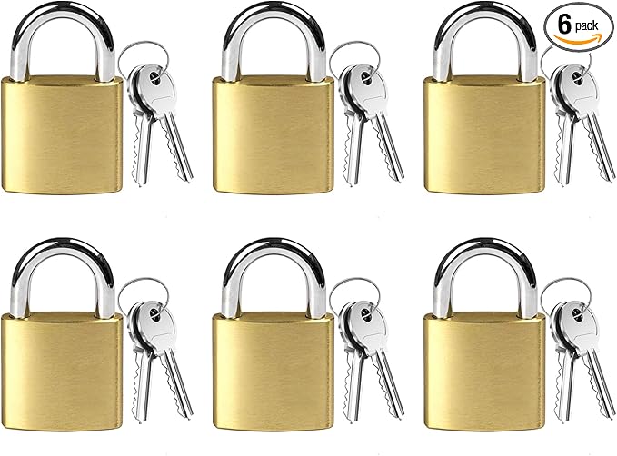 6 Pcs Copper Luggage Locks with Keys, Metal Keyed Pad Locks, School Gym Locker Lock, Suitcase Lock
