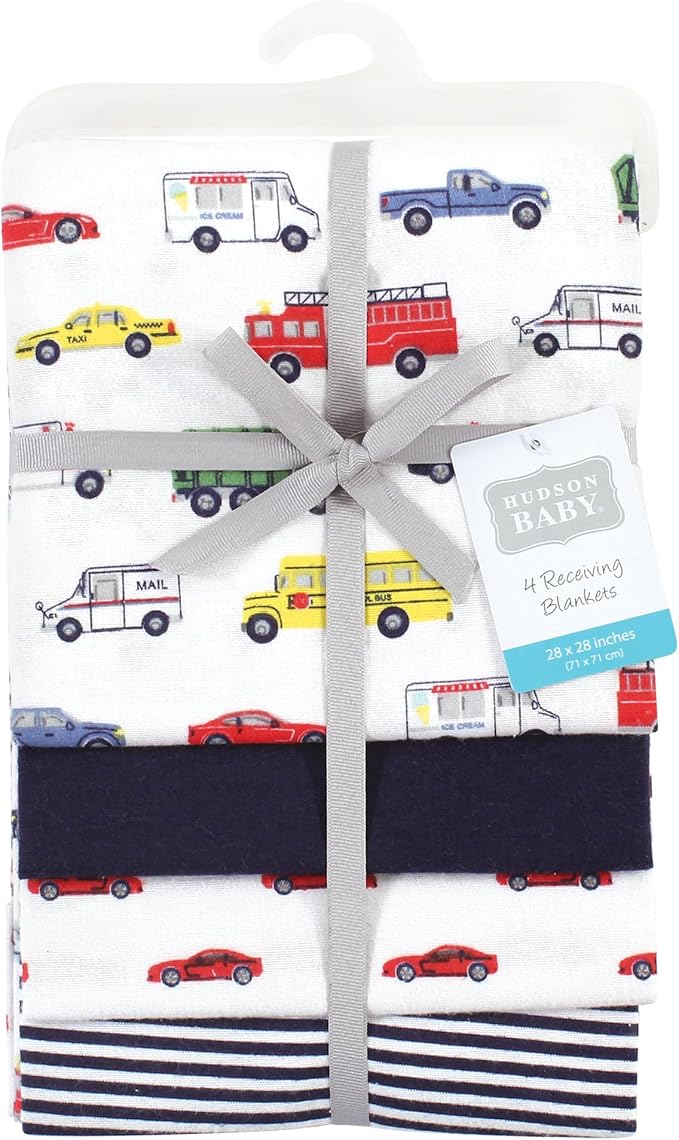 Hudson Baby Unisex Baby Cotton Flannel Receiving Blankets, Going Places, One Size