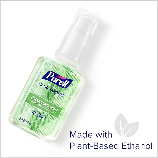 Purell Advanced Hand Sanitizer Gel Infused with Essential Oils, Energizing Mint, 2 fl oz Travel-Size Pump Bottle (Pack of 6) - 3907-04-EC