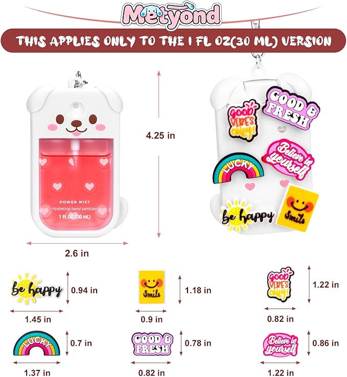 Metyond Dog Silicone Case for Touchland Hand Sanitizer Spray Power Mist 1 FL OZ/30ML for Touchland Case with Keychain, with Cute Charms Accessory Cute Travel Case (1PCS White)