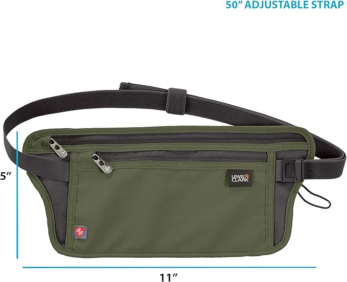 Lewis N. Clark Travel Money Belt Pouch, Slim RFID Blocking Anti Theft Waist Stash Pouches for Cash, Cards and Passport Holder