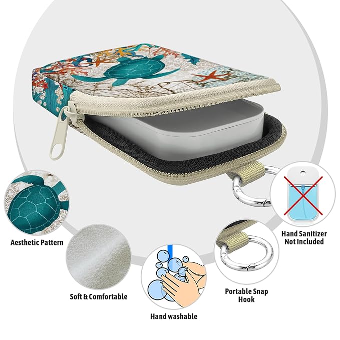 Cute Sea Turtle Hand Sanitizer Spray Case, Hand Sanitizer Holder Zippered Pouch, Fashion Accessory with Snap Hook for Glow Mist and Power Mist 1FL OZ
