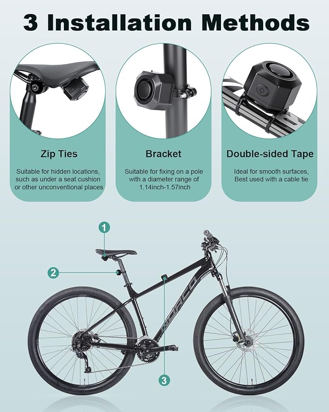 Max 110dB Bike Alarm,Bike Alarms For Ebikes Rechargeable Motorcycle Alarm With Remote,7 Levels Sensitivity Bicycle Alarm, Anti Theft Bicycle Alarm& Ebike Alarm For Car Motorcycle Scooter Ebike