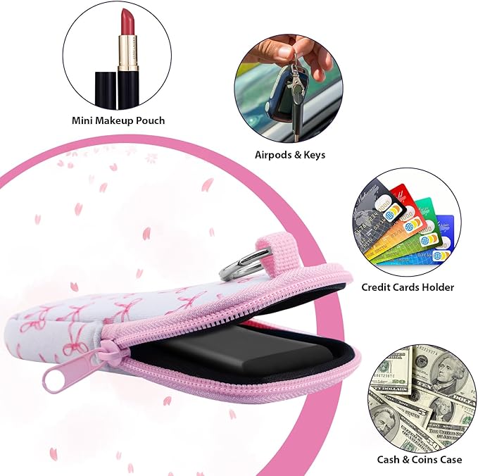 Hand Sanitizer Spray Case,Compatible with Popular Sanitizers,Zipper Pouch for Hand Sanitizer,Cute Fashion Accessories with Snap Hook for Glow Mist and Power Mist 1FL OZ,Suitable for Outdoor(Bow)