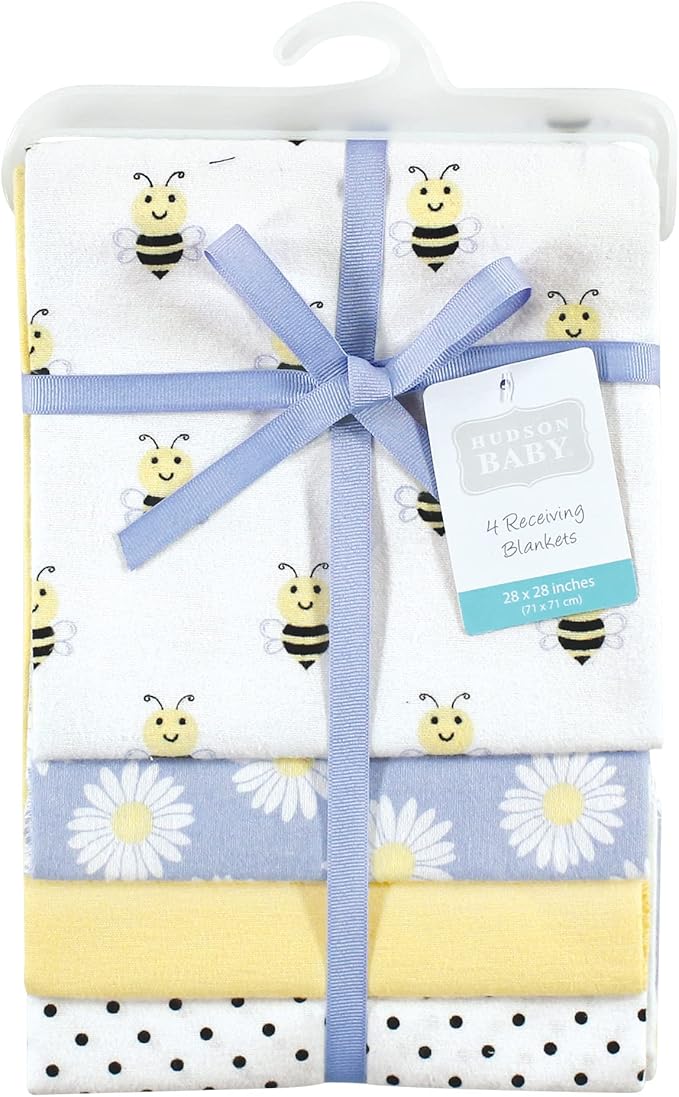 Hudson Baby Unisex Baby Cotton Flannel Receiving Blankets, Daisy Bee, One Size