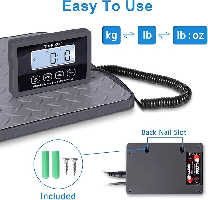 THINKSCALE Shipping Scale, 440 lb/1oz High Accuracy Digital Postal Scale for Packages with Hold/Tare Function, Lightweight Postage Scale, Commercial Weight Scale for Luggage/Warehouse/Home