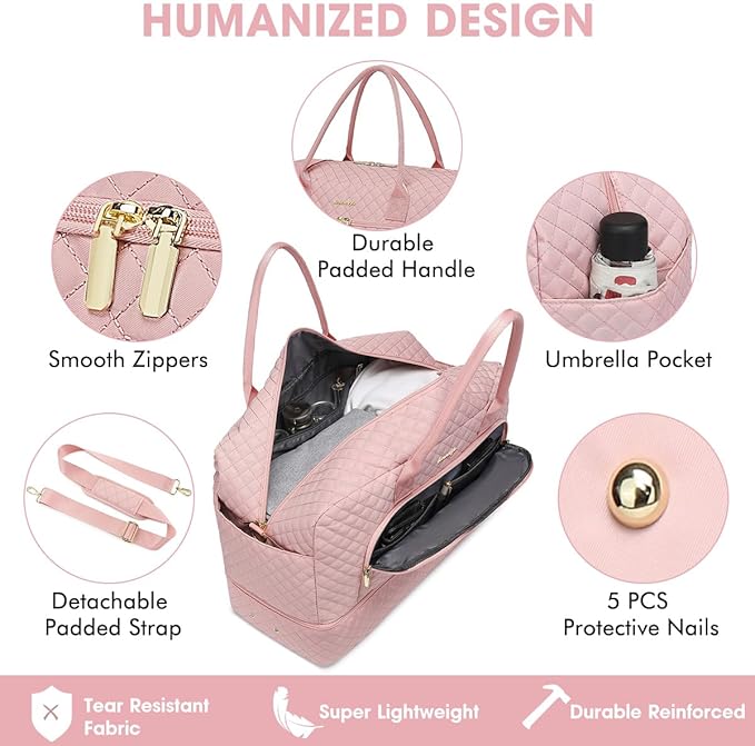 Initial Travel Duffle Bag for Women - Pink Personalized Weekender bags Overnight Bag with Shoe Compartment & Wet Pocket Weekend Tote Bags with Toiletry Bag Monogram Christmas Gifts (Letter E)