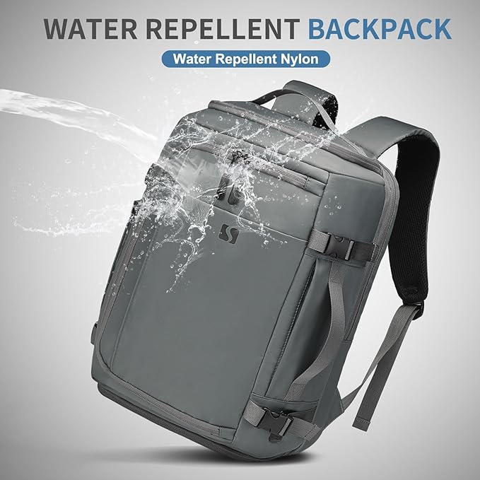 35L Travel Backpack 17" Laptop Backpack W/USB-C Port, Expandable Carry-On Bag, TSA Flight Approved Water-Resistant for Business College, Grey