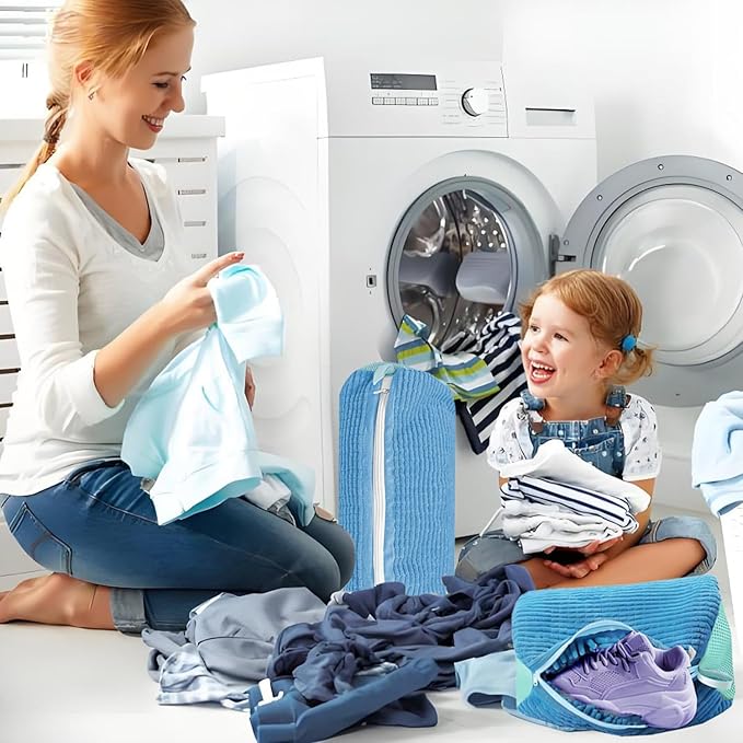 2 Pack Shoe Washing Machine Bag Shoe Washing Bag Shoe Mesh Laundry Bags Shoe Bags for Travel Reusable Shoe Cleaning Bag for All Shoe Sizes (Blue)