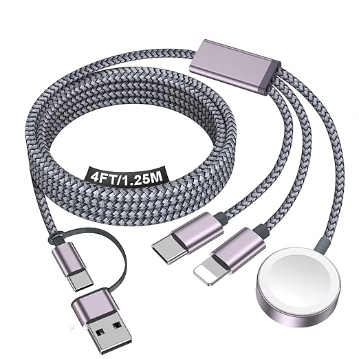 Travel Essentials for Apple Watch Charger,iPhone Charger,3 in 2 Type C/L/Magnetic Fast Charging Cable,Multi Charging Cable Portable Designed for iWatch Series,iPhone 17-11,Galaxy S26-S21,Car-4FT