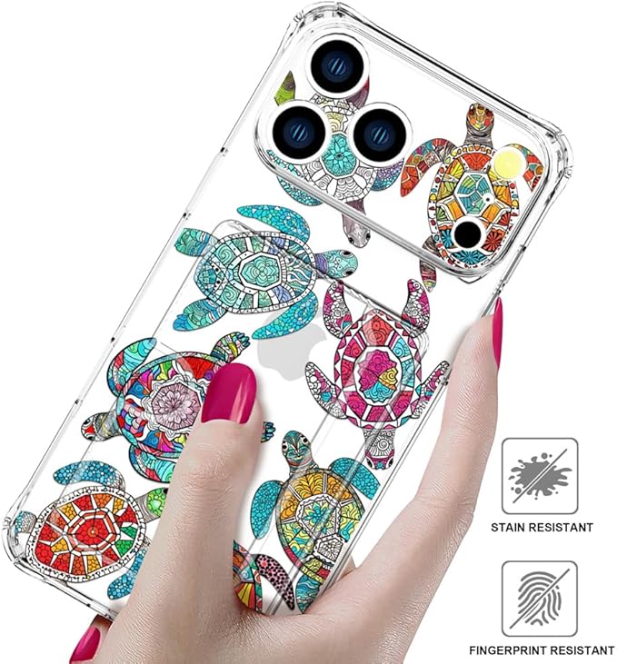 Compatible with iPhone 17 Pro Max Case Card Holder for Women Cute Design,Wallet Phone Cases Transparent Cool Kawaii Protective (Clear Sea Turtles Animal Tribal)