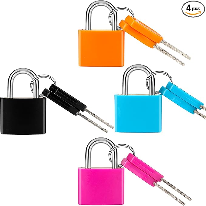 4 Pcs Suitcase Locks with Keys Multicolor Mini Keyed Padlock Febwind Metal Padlock Luggage Padlocks Plastic-Covered Copper Keyed Padlock for Suitcase, Backpack, Boxes, Laptop Bag