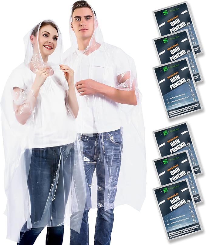 Disposable Rain Ponchos for Kids 6 Pack/Adults 10 and 6 Pack/Ponchos Family 6 Pack Extra Thicker Emergency Ponchos