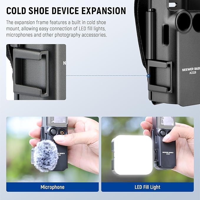 NEEWER Basics Protective Case with Hand Strap, Compatible with DJI Osmo Pocket 3, Pocket 3 Creator Combo Accessories, Extension Handle, Housing Extension Frame, Cold Shoe, Type C Port, SD Card Slot