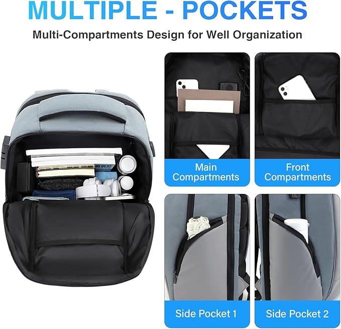 Laptop Backpack for Men,17.3 Inch Professional Backpack for Travel Carry on Flight Approved,Anti Theft Backpack with Lock and USB Charging Port(Grey)