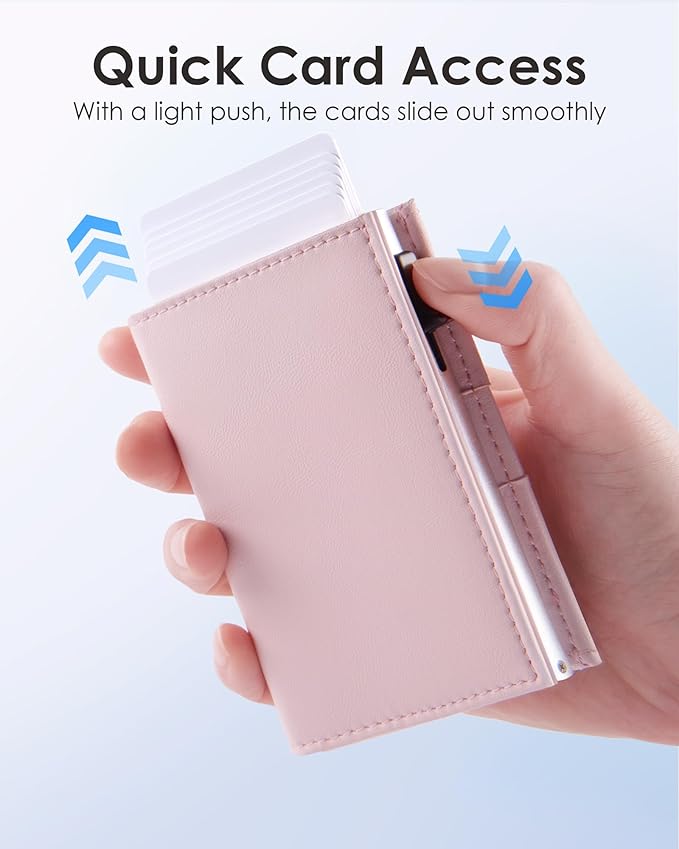 QLD RFID Wallet Women - Small Slim Trifold Wallet Anti-Theft Pop up Card Holder, Minimalist, Ultra Thin, Front Pocket, Premium Leather, 9-11 Cards Capacity | ID Window | Cash Slot