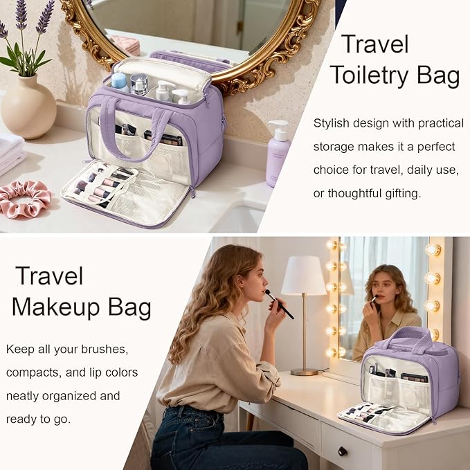 Bagstellar Travel Toiletry Bag for Women, Lightweight Large Quilted Puffy Makeup Bag Wide-open Make up Organizer Cloud Cosmetic Bag w/Handle for Traveling, Toiletries, Essentials Accessories Lavender