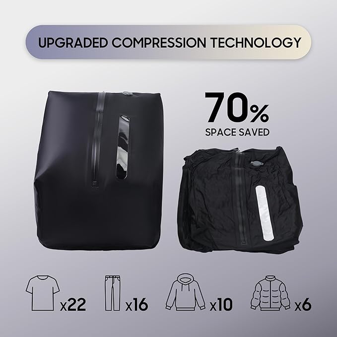 41L Vacuum Packing Cubes for Travel with Pump,Waterproof Travel compression bags for Suitcase, Luggage, Backpack with Manual Air Pump(Black,Large Volume 41L,2-PACK)