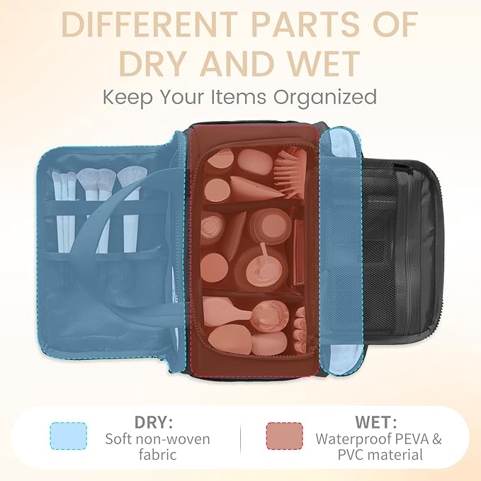 Toiletry Bag for Women Puffy Large,Travel Makeup Bag,Large Toiletry Bag with Adjustable Dividers,Waterproof Cosmetic Travel Bag with Trolley Sleeve,Toiletries Organizer,Black