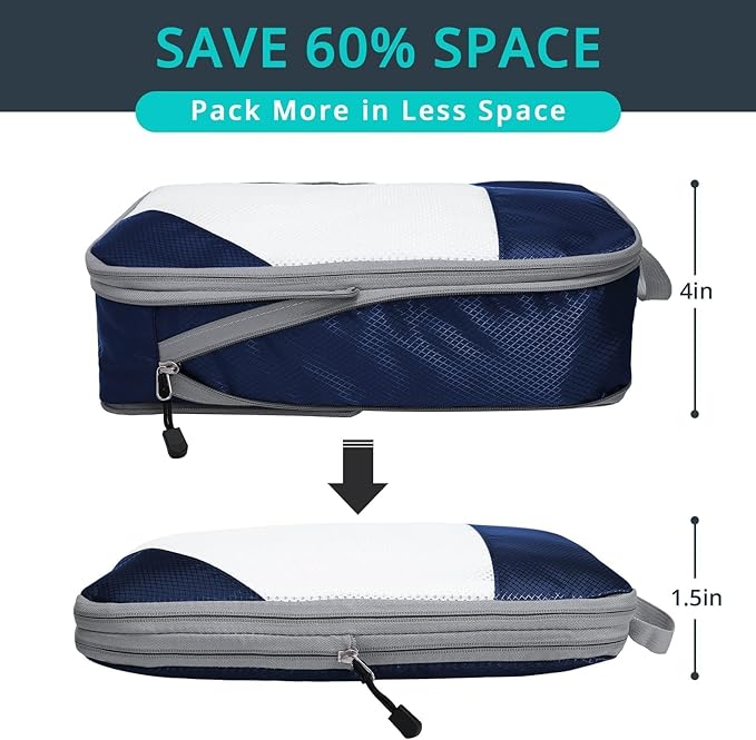 NICOSHOW 7 Set Compression Packing Cubes for Travel - Compressible, Lightweight, and Space-Saving Packing Cubes, Travel Essentials for Women, Navy