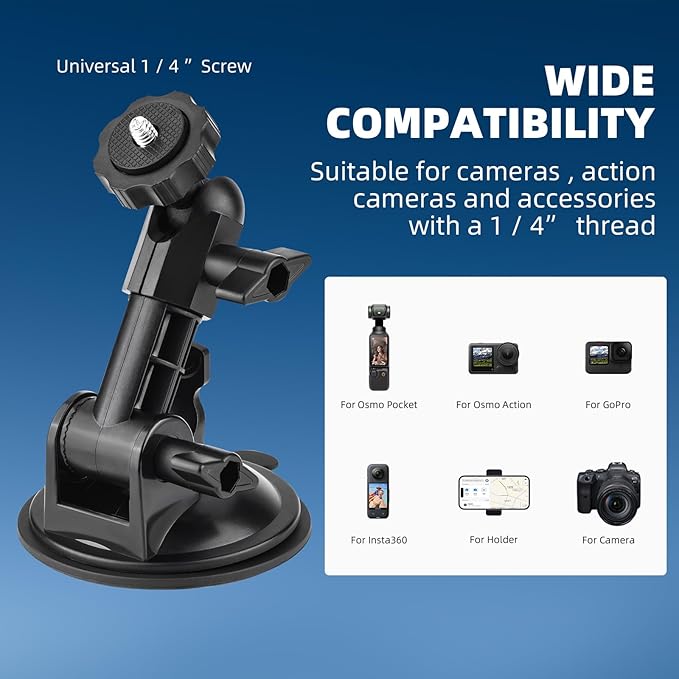 BRDRC Pocket 3 4 Suction Cup Mount, for Xtra Muse Car Windshield Window Dash Holder Kit with Expansion Adapter for Insta360 X4 X5 Go 3S for GoPro Max Hero Pocket 3 4 Action 6 5 Pro Nano Accessories