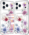 Compatible with iPhone 17 Pro Case Card Holder for Women Cute Design,Wallet Phone Cases Transparent Cool Kawaii Protective (Clear Wonderful Large Flowers)