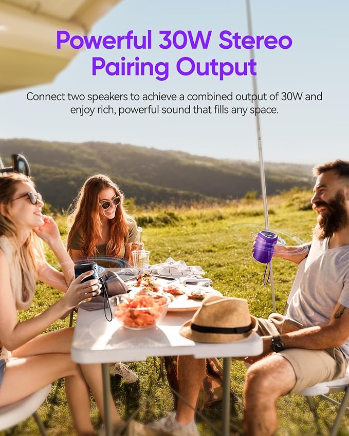 Portable Bluetooth Speaker Beach Essentials: Powerful Crystal Clear Sound/Dynamic Light/IPX5 Waterproof/All Day Playtime/Wireless BT 5.3/TWS Paring, Mom Gifts, Outdoor|Travel|Camping|Pool Accessories