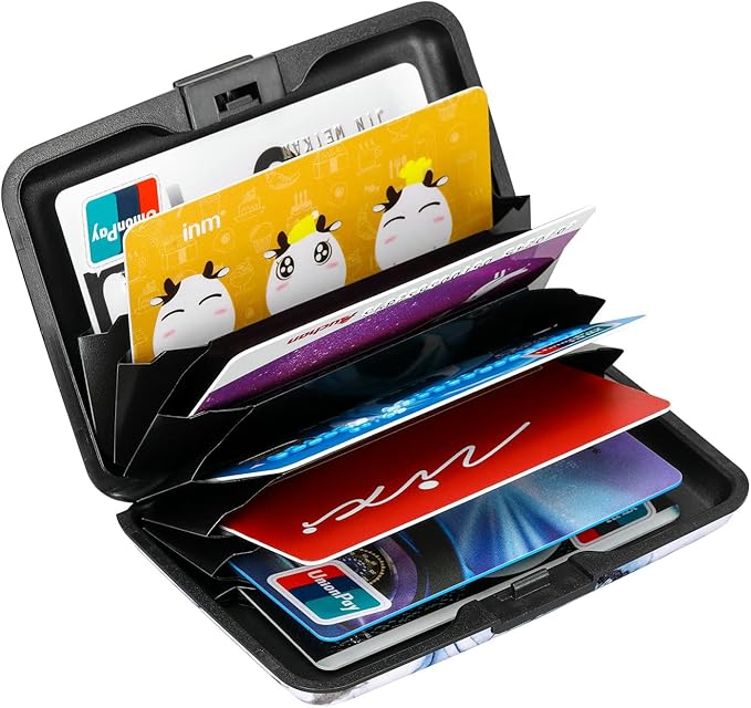 ELFISH RFID Blocking Credit Card Protector Aluminum ID Case Hard Shell Business Card Holders Metal Wallet for Men or Women (Graywhite Marble)