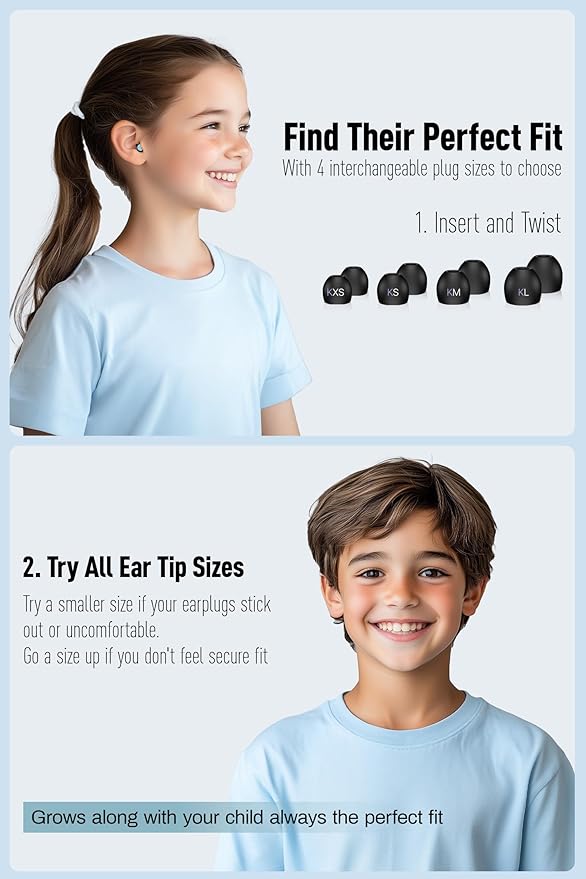 Kids Ear Plugs (6-12 Years) with Lanyard, Kids Ear Protection Reusable Noise Relief Earplugs for Focus, Travel, Concerts, Socializing, Events, Sleep, Anxiety, Stress, Home, School, Playtime - 26 dB