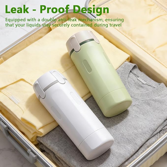 4 in 1 Travel Dispenser, Travel Bottles for Toiletries, Squeeze Leak Proof Dispenser Bottles with Scale and Label for Shampoo Lotion Shower Gel, Suitable for Travel, Camping and Gym(2 PC, Green)