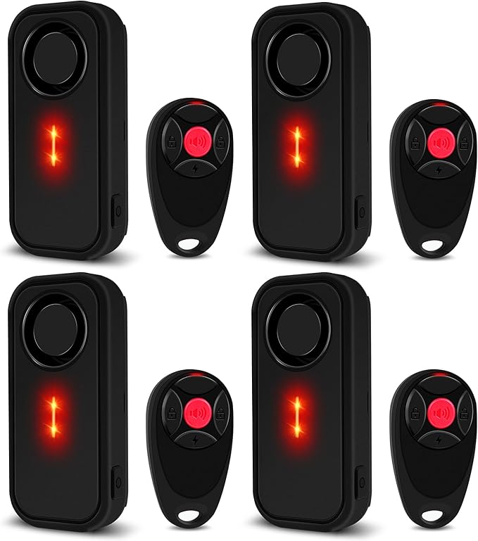 USUPERINK Car Alarm System, 113dB Fake Car Alarm, Motion Alarms for Cars Vehicle Security Alert Automotive Vibration Warning Interior Safety Red LED Light IP66 Waterproof, 4Pcs