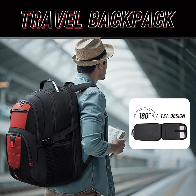 Z-MGKISS 18.4 Large Travel Backpack, USB Computer Bagpack Fits 18.4 Inch Laptop, Business Backpack for Men, TSA Flight Approved, Laptop Backpacks, Red