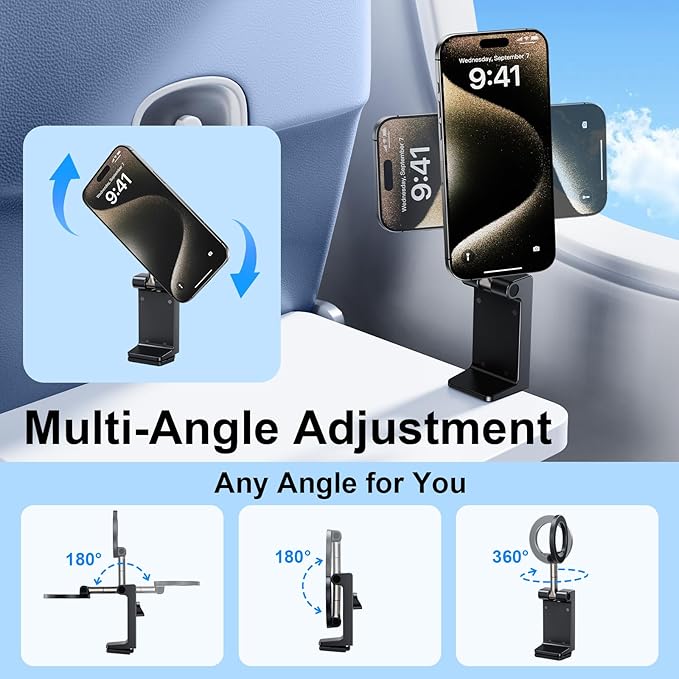 Airplane Phone Holder for Airplane Seat Back, Hands-Free Airplane Travel Essentials, Airplane Cell Phone Holder for iPhone 16,15,14,13,12 & All Phones