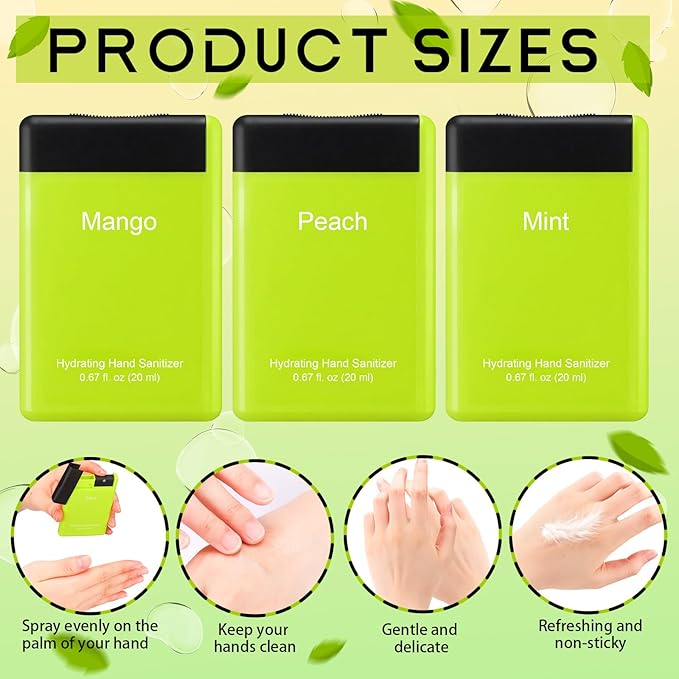 3 Pcs Power Mist Hydrating Hand Sanitizer Spray Bulk Travel Size Hand Sanitizer Pocket 1 oz Rectangular Sliding Design Spray Bottle for Daily Use Mother's Day Teacher Nurse Appreciation Gifts