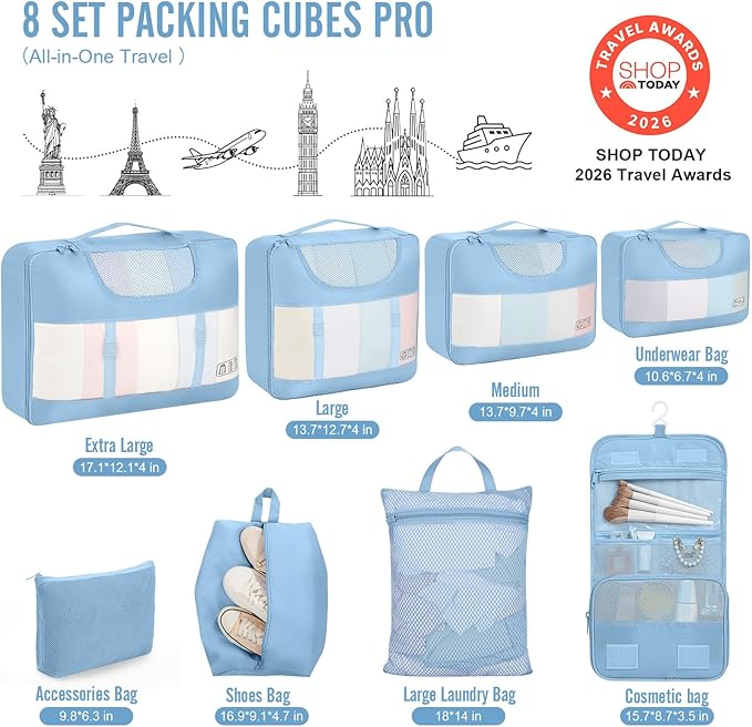 Veken 10 Set Packing Cubes for Travel Essentials, Suitcase Organizer Bags in 4 Sizes, Carry-On Luggage Accessories with Large Laundry Bag & Passport Holder, Must-Have for Airplane, Road Trip & Camping