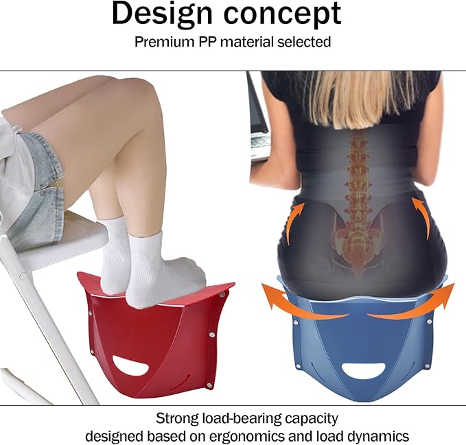 Foldable Airplane Foot Rest for Long Flight, Portable Camping Hiking Stool Travel Under Desk Foot Leg Rest for Airplane, Subway, Outdoor (Red+Navy)