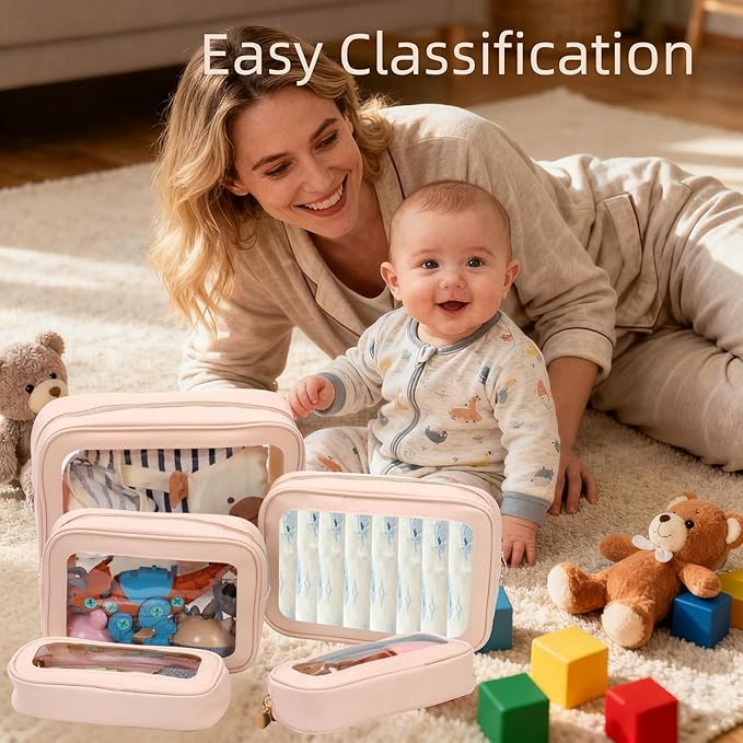 3PCS Diaper Bag Organizer Pouch Set，Clear Organizer Bags,TSA Approved Toiletry Bag,Clear Waterproof Cosmetic Bags with Zipper,Purse Organizer Pouches,Travel Organizer Bags for Woman and Kids