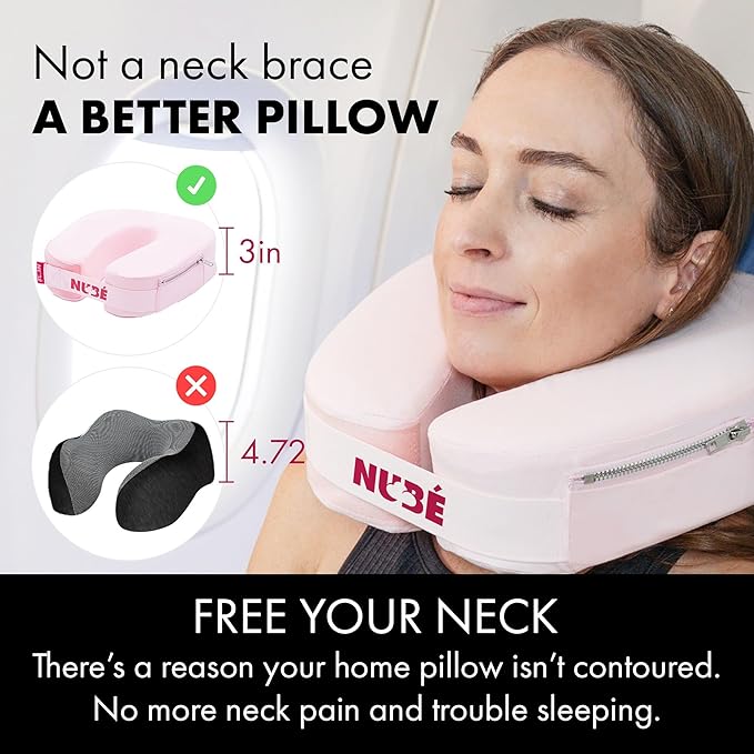 Travel Neck Pillow – Ultra Lightweight & Comfortable Memory Foam with Zipper Storage for Airplane, Car & Home Travel Accessory for Head & Neck with Cooling, Breathable & Washable Fabric (Black)