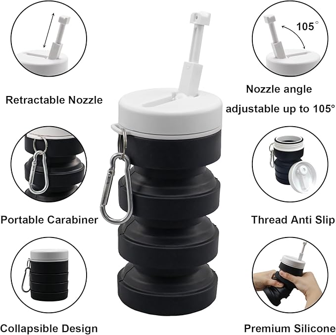 Collapsible Peri Bottle Small Portable Bidet Sprayer, 300ml Travel Size Expandable Camping Mini Bidet for Home, Outdoors, Handheld Foldable Hand Bathroom Bottle for Women Men Black（1pc）