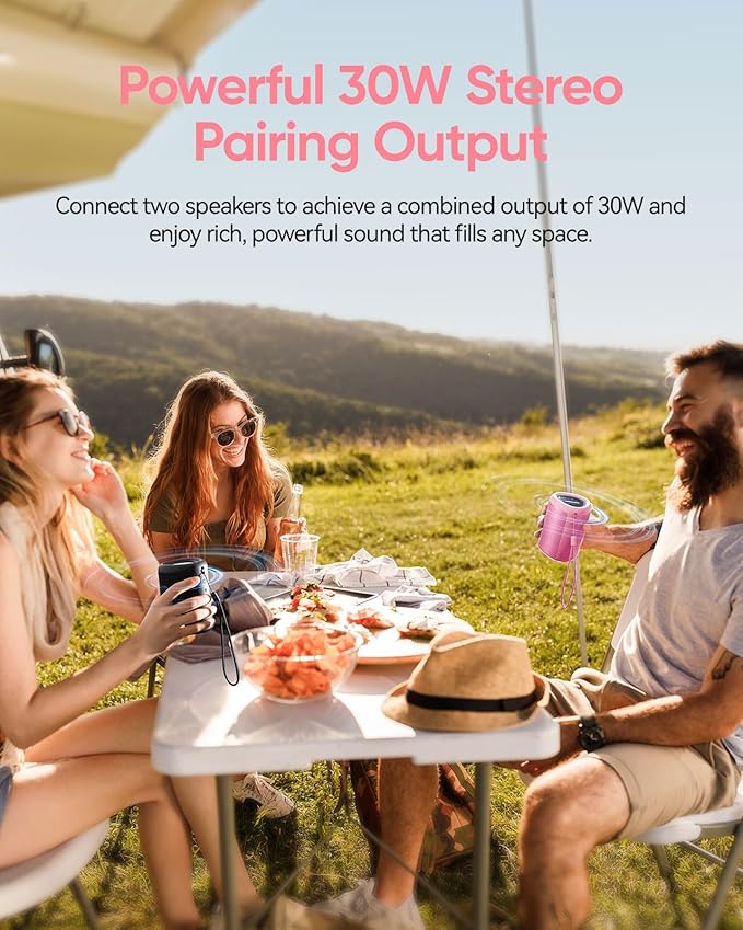 Portable Bluetooth Speaker Beach Essentials: Powerful Crystal Clear Sound/Dynamic Light/IPX5 Waterproof/All Day Playtime/Wireless BT 5.3/TWS Paring, Mom Gifts, Outdoor|Travel|Camping|Pool Accessories