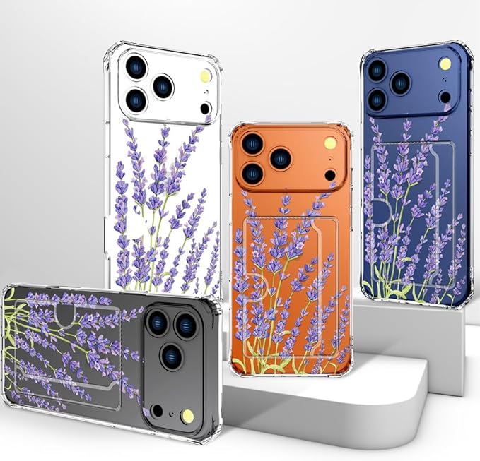 Compatible with iPhone 17 Pro Case Card Holder for Women Cute Design,Wallet Phone Cases Transparent Cool Kawaii Protective (Clear Purple Lavender)