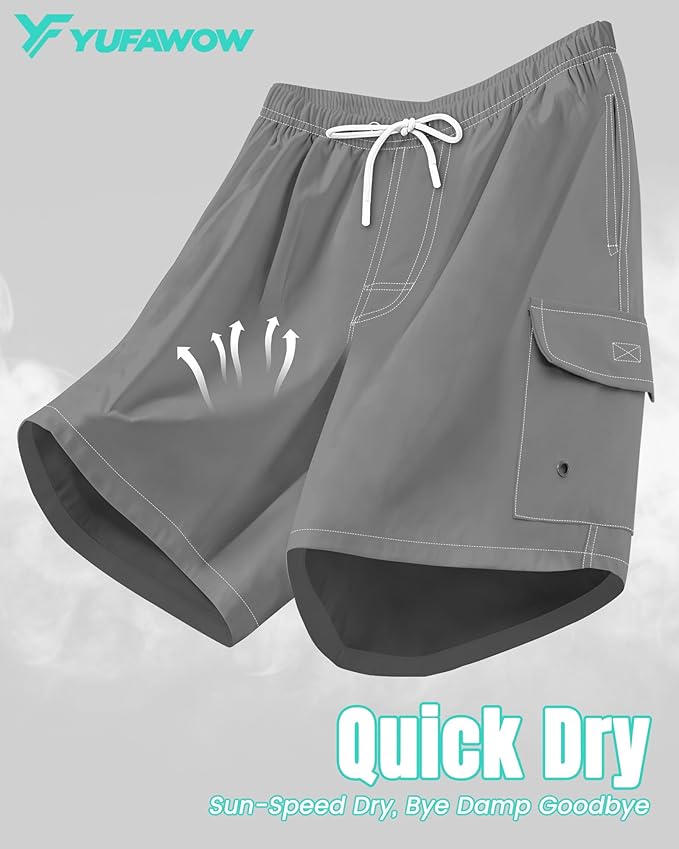 Men Swim Trunks with Compression Liner Quick Dry Breathable Multi Pockets for Summer Beach Cruise Water Park