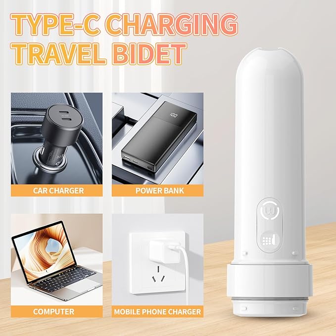 Rechargeable Portable Bidet for Travel 180ML, IPX7 Waterproof Electric Bidet Sprayer with 3 Spraying Modes for Personal Hygiene Cleaning, Soothing Postnatal Care, Perineal & Hemorrhoid Treatment