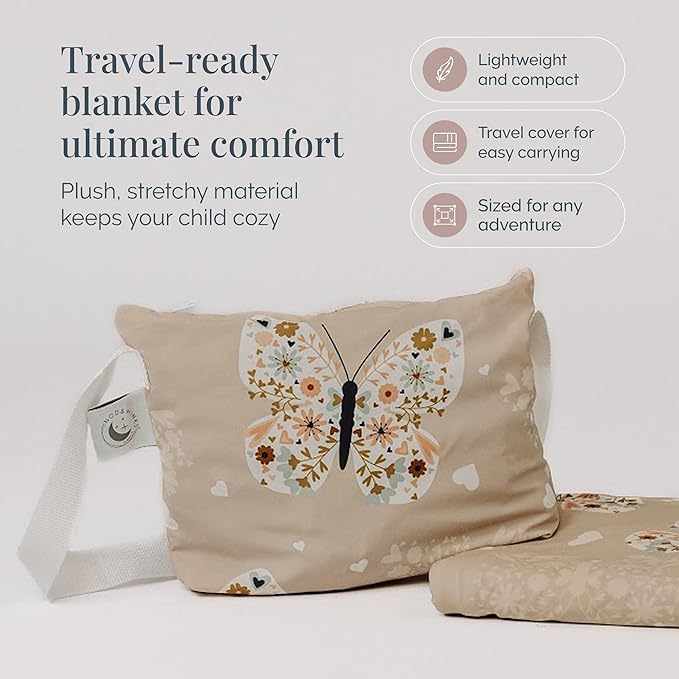Beddy's Dual-Sided Kids Travel Blanket for Airplane or Car, Packable with Portable Carrying Case Bag, Super Soft & Cozy Lightweight Blanket, Perfect for Travelers, Road Trips and Camping