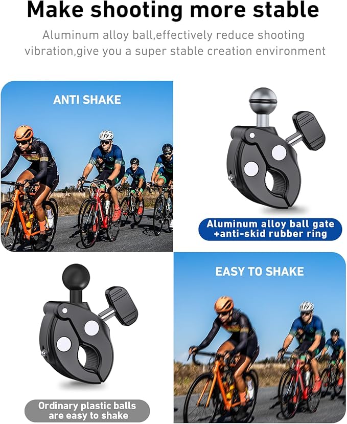 TELESIN Camera Clamp Mount Bike Motorcycle Handlebar Mounts Accessories, 360 Ball Joint Tube Roll Bar Holder Clip for DJI Osmo Pocket 4/DJI Osmo Action 6/Action 5 4 Pro/Hero 13 12 11 10 9/Insta 360 X5
